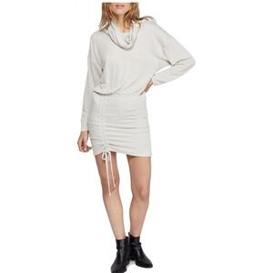 Free People Women Dress Large Sundown Cowl Neck Ruched Mini Natural Beige Knit